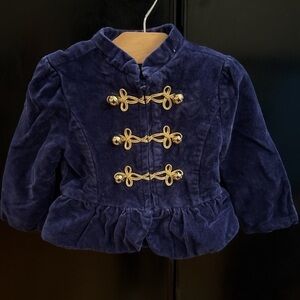 Janie and Jack Royal Blue Velvet Kids Blazer with Gold Details